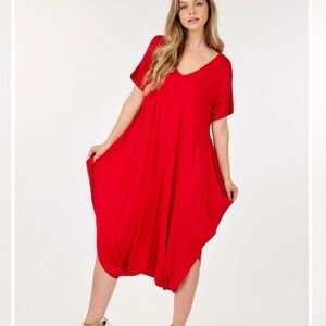 Vibrant Red V-Neck Jumpsuit